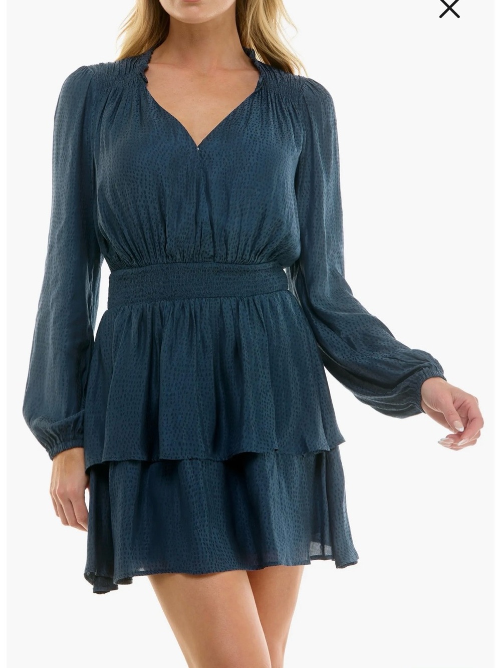 Socialite Teal Tiered Long-Sleeve Smocked Waist Dress